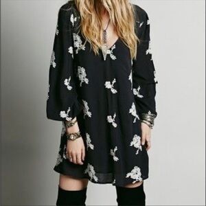 Free People Austin Embroidered Mini Dress
Black White Floral NWT Size Small